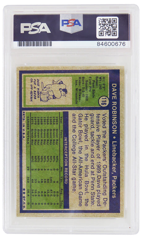 Dave Robinson Signed Green Bay Packers 1972 Topps Football Card #116 w/HOF 2013 - (PSA/DNA Encapsulated)