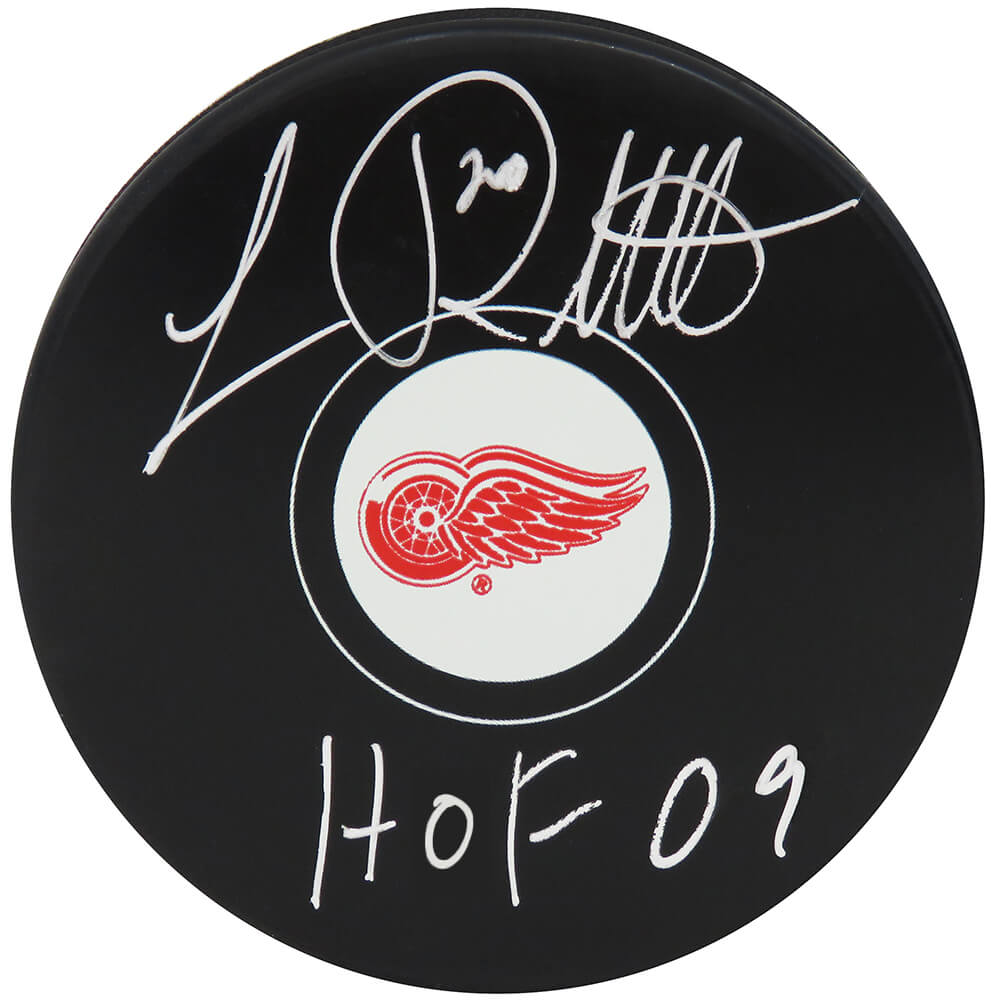 Luc Robitaille Signed Detroit Red Wings Logo Hockey Puck w/HOF'09