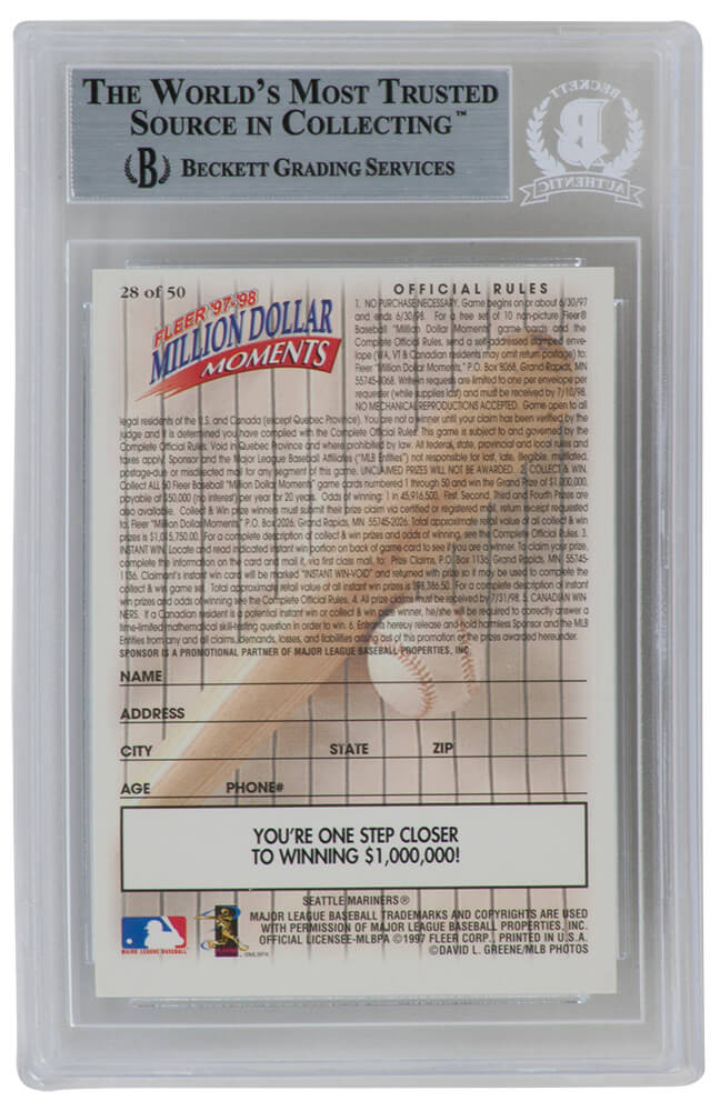 Alex Rodriguez Signed Seattle Mariners 1997-98 Fleer Million Dollar Moments Baseball Card #28 - (Beckett Encapsulated)