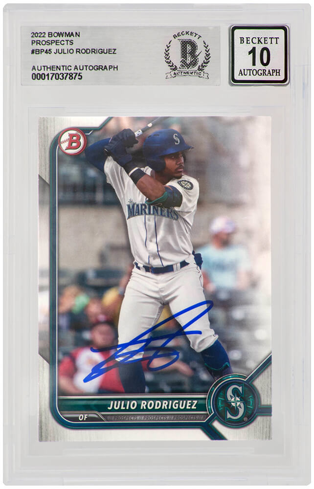 Julio Rodriguez Signed Seattle Mariners 2022 Bowman Prospects Baseball Card #BP45 - (Beckett - Auto Grade 10)