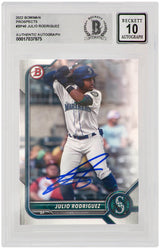 Julio Rodriguez Signed Seattle Mariners 2022 Bowman Prospects Baseball Card #BP45 - (Beckett - Auto Grade 10)