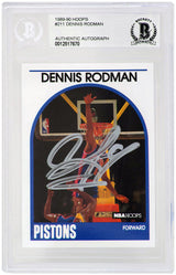 Dennis Rodman Signed Detroit Pistons 1989-90 NBA Hoops Basketball Card #211 - (Beckett Encapsulated)