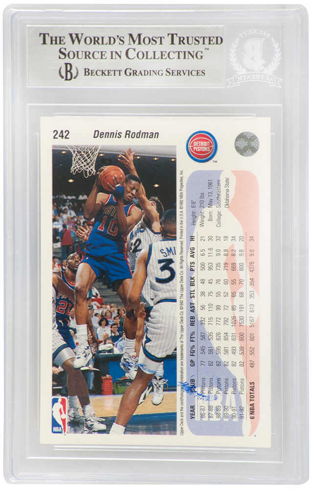 Dennis Rodman Signed Detroit Pistons 1992-93 Upper Deck Basketball Card #242 - (Beckett Encapsulated)