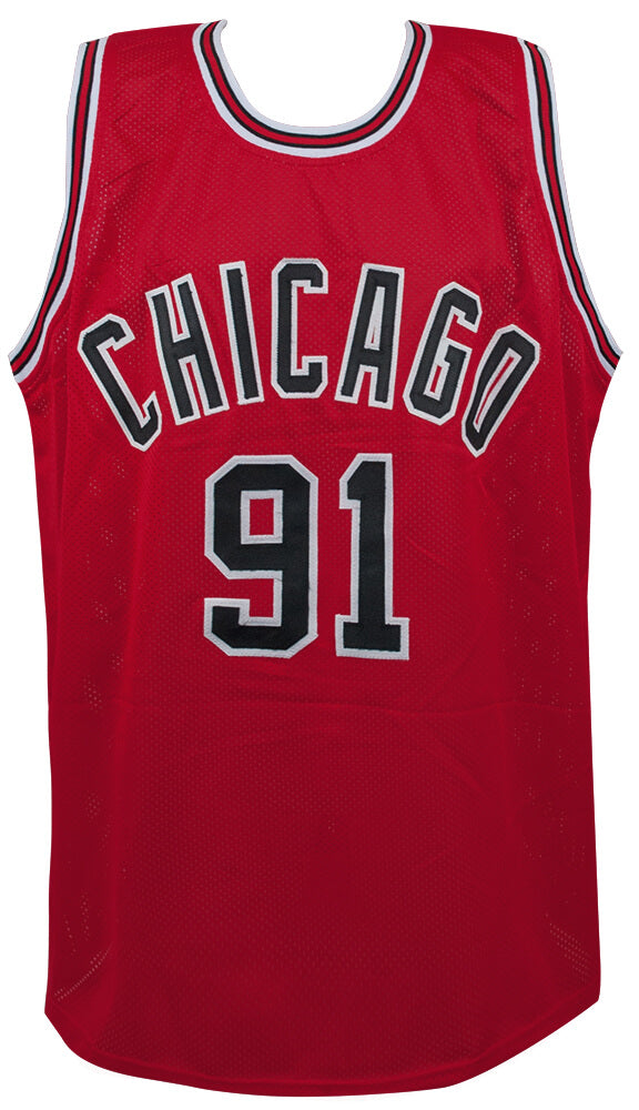 Dennis Rodman Signed Red Throwback Custom Basketball Jersey