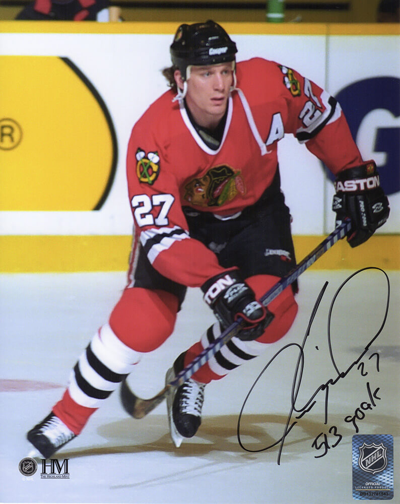 Jeremy Roenick Signed Chicago Blackhawks Red Jersey Action 8x10 Photo w/513 Goals
