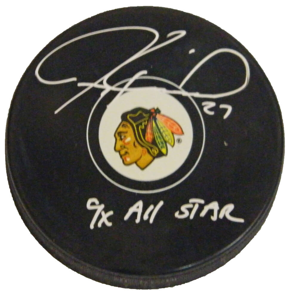 Jeremy Roenick Signed Blackhawks Logo Hockey Puck w/9x All Star