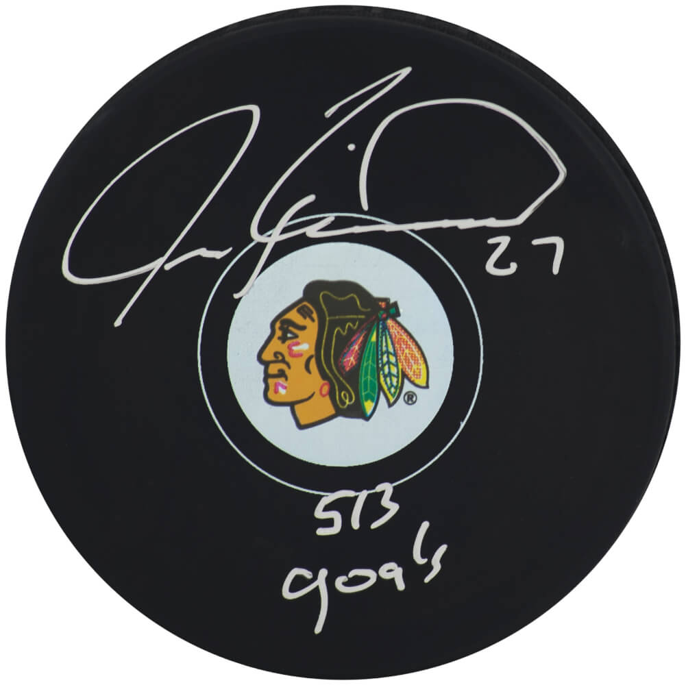 Jeremy Roenick Signed Chicago Blackhawks Logo Hockey Puck w/513 Goals