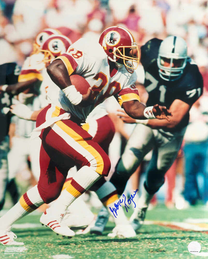 George Rogers Signed Washington Football Team B&W White Jersey Action 16x20 Photo