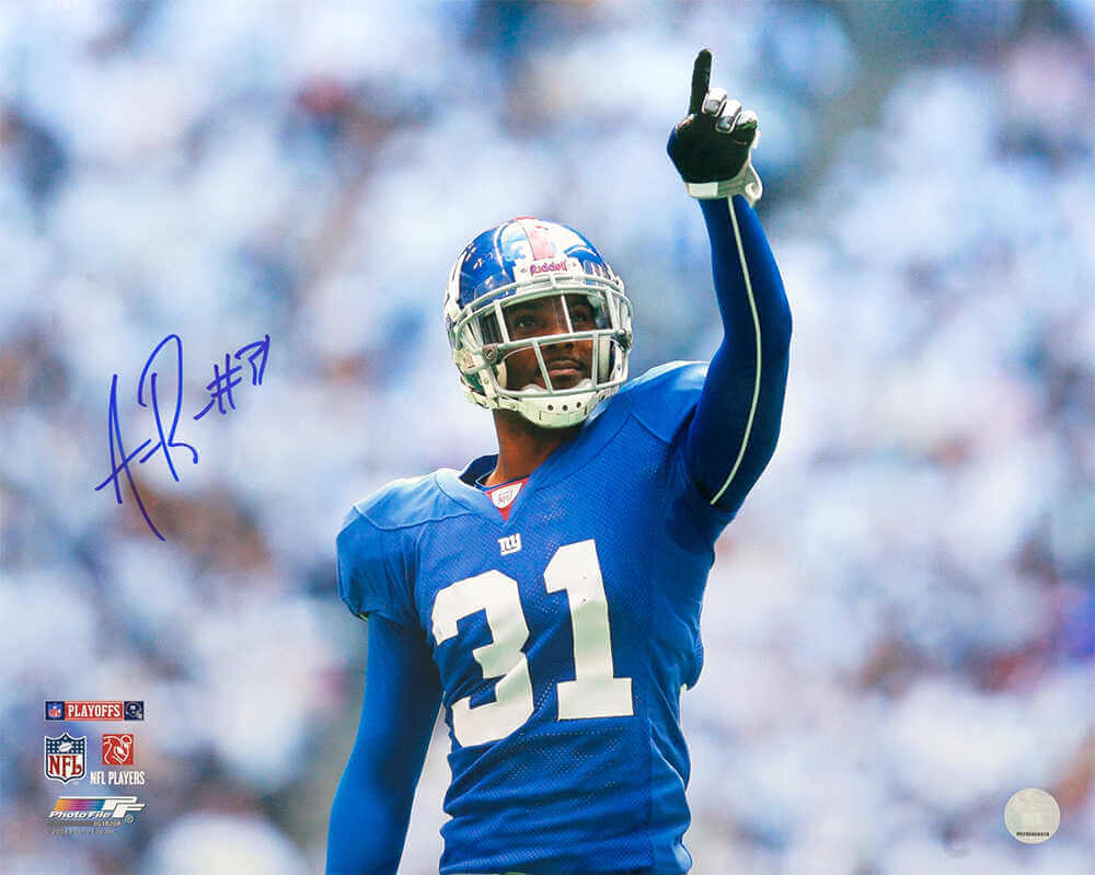 Aaron Ross Signed New York Giants Blue Jersey Pointing 16x20 Photo