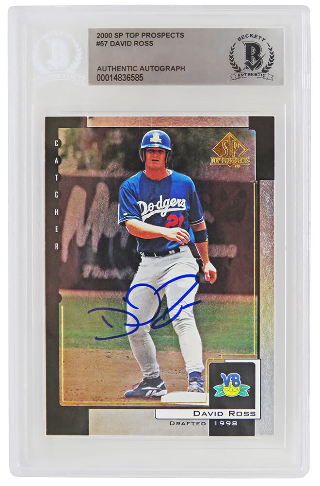 David Ross Signed Dodgers 2000 SP Top Prospect Rookie Baseball Card #57 - (Beckett Encapsulated)