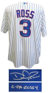 David Ross Signed Chicago Cubs White Pinstripe Majestic Replica Baseball Jersey w/G-Pa Rossy