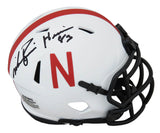 Mike Rozier Signed Nebraska Cornhuskers Lunar Eclipse White Matte Riddell Speed Mini Helmet w/Heisman'83