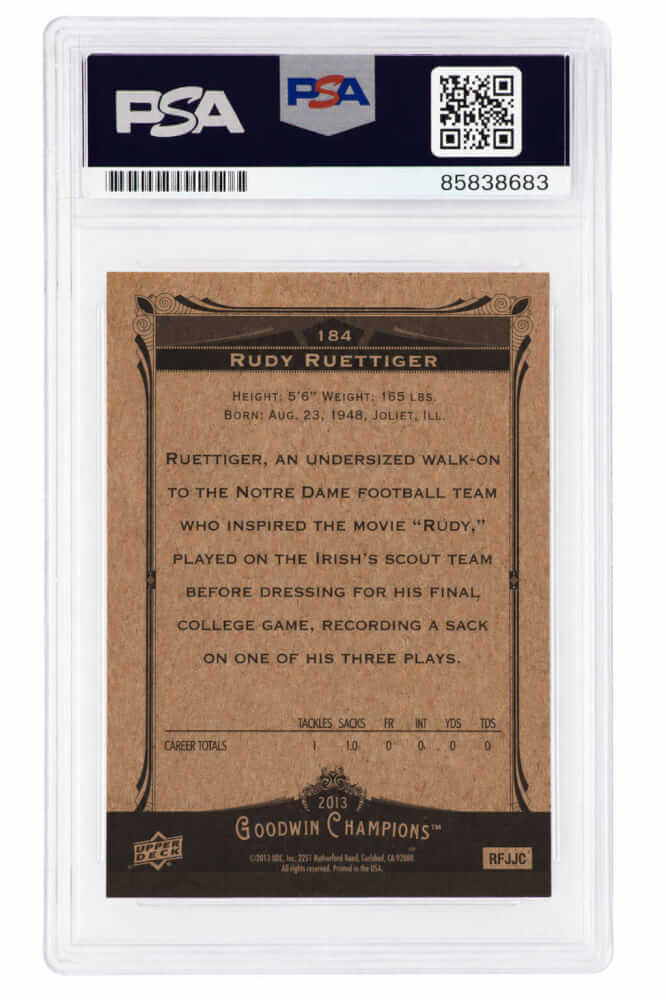 Rudy Ruettiger Signed 2013 Upper Deck Goodwin Champions Trading Card #184 - (PSA Encapsulated)