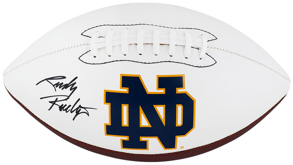 Rudy Ruettiger Signed Notre Dame Fighting Irish Logo Brands White Logo Football