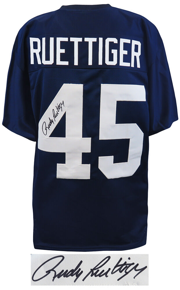 Rudy Ruettiger Signed Navy T/B Custom Football Jersey