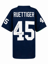 Rudy Ruettiger Signed Navy Throwback Custom College Football Jersey w/Never Quit