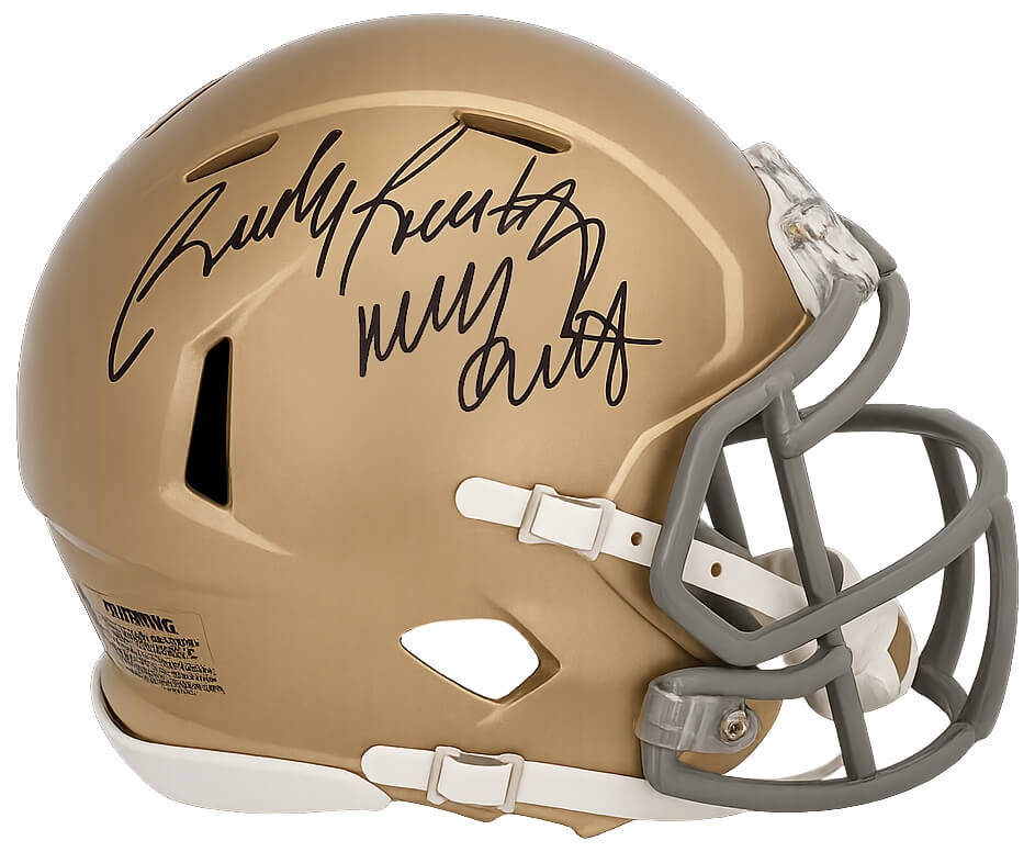 Rudy Ruettiger Signed Notre Dame Fighting Irish Riddell Speed Mini Helmet w/Never Quit