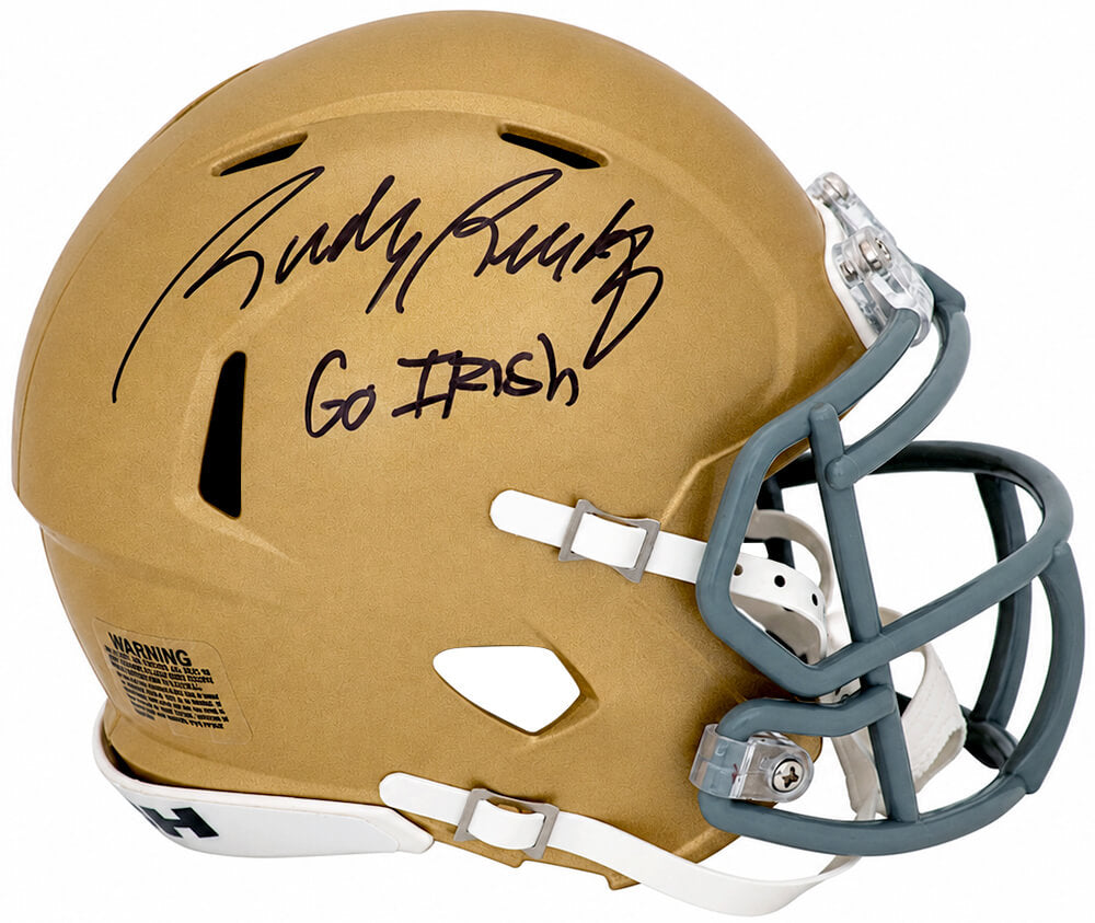 Rudy Ruettiger Signed Notre Dame Fighting Irish Riddell Speed Mini Helmet w/Go Irish