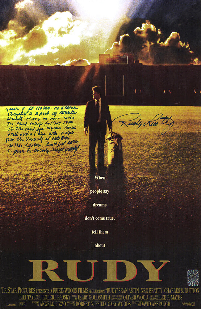 Rudy Ruettiger Signed 'Rudy' 1117 Movie Poster w/Full Quote