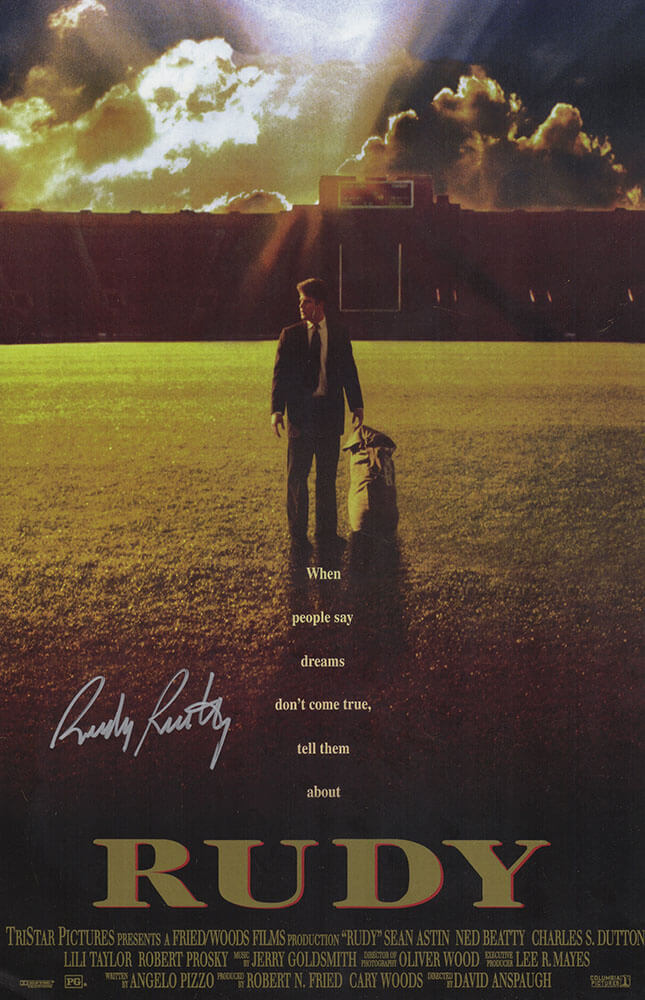 Rudy Ruettiger Signed Rudy 11x17 Movie Poster (In Silver)