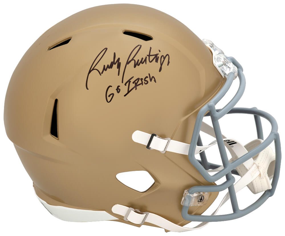 Rudy Ruettiger Signed Notre Dame Riddell Full Size Speed Replica Helmet w/Go Irish