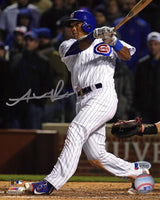 Addison Russell Signed Chicago Cubs White Pinstripe Jersey Swinging Action 8x10 Photo - (Beckett)