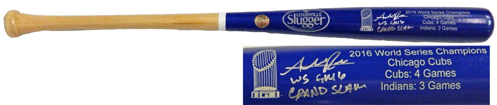 Addison Russell Signed Louisville Slugger Chicago Cubs 2016 World Series Champion Blue Dipped Bat w/WS Gm 6 Grand Slam