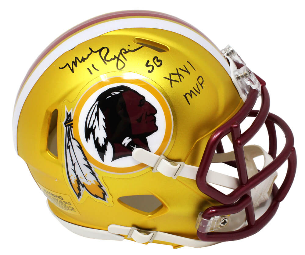 Mark Rypien Signed Washington Redskins Blaze Riddell Speed Mini Helmet w/SB XXVI MVP