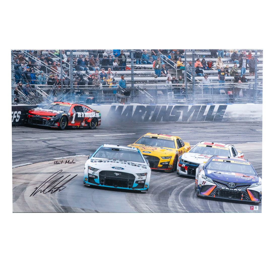 Ross Chastain Signed NASCAR Martinsville Finish Inscribed "Hail Melon" 20x32 Gallery Wrapped Photo on SpeedCanvas (PA)