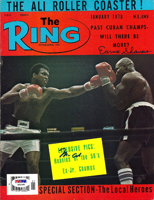 Muhammad Ali & Earnie Shavers Autographed The Ring Magazine Cover PSA/DNA #S01560