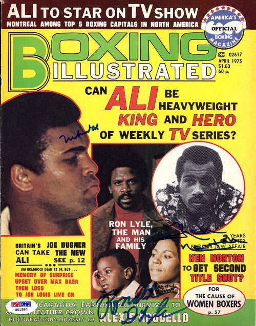 Muhammad Ali, Ken Norton & Ron Lyle Autographed Boxing Illustrated Magazine Cover PSA/DNA #S01580