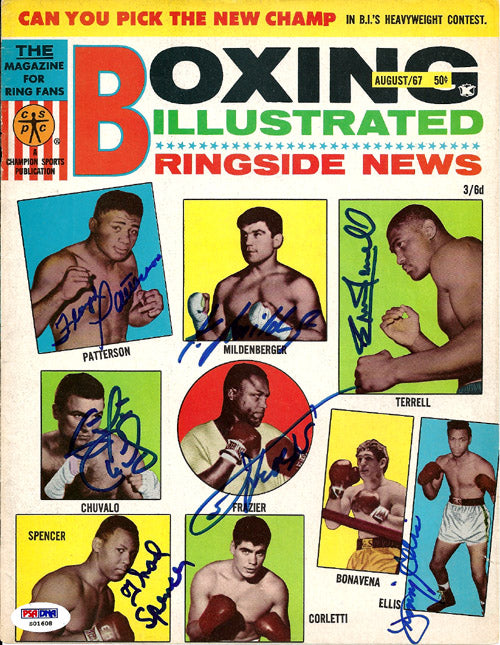 Boxing Greats Autographed Boxing Illustrated Magazine Cover With 7 Total Signatures Including Joe Frazier & Floyd Patterson PSA/DNA #S01608