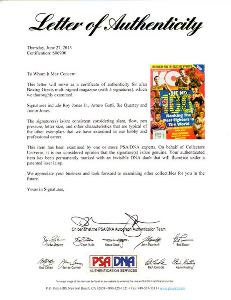Arturo Gatti, Roy Jones Jr, Ike Quartey & Junior Jones Autographed KO Boxing Magazine PSA/DNA #S06900