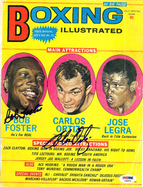 Bob Foster & Carlos Ortiz Autographed Boxing Illustrated Magazine Cover PSA/DNA #S48894