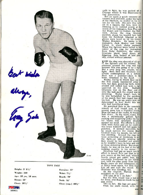 Tony Zale Autographed Boxing Magazine PSA/DNA #S50811