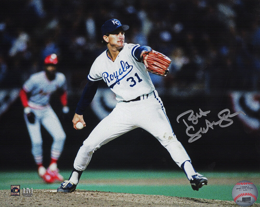 Bret Saberhagen Signed Kansas City Royals 1985 World Series Pitching Action 8x10 Photo