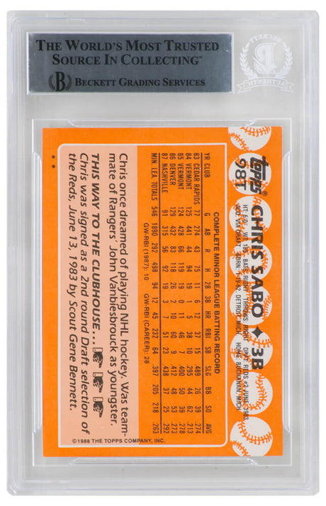 Chris Sabo Signed Cincinnati Reds 1988 Topps Traded Rookie Baseball Card #98T - (Beckett Encapsulated)