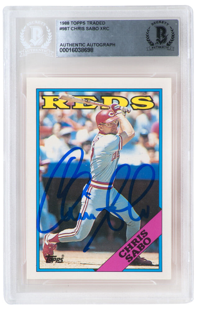 Chris Sabo Signed Cincinnati Reds 1988 Topps Traded Rookie Baseball Card #98T - (Beckett Encapsulated)