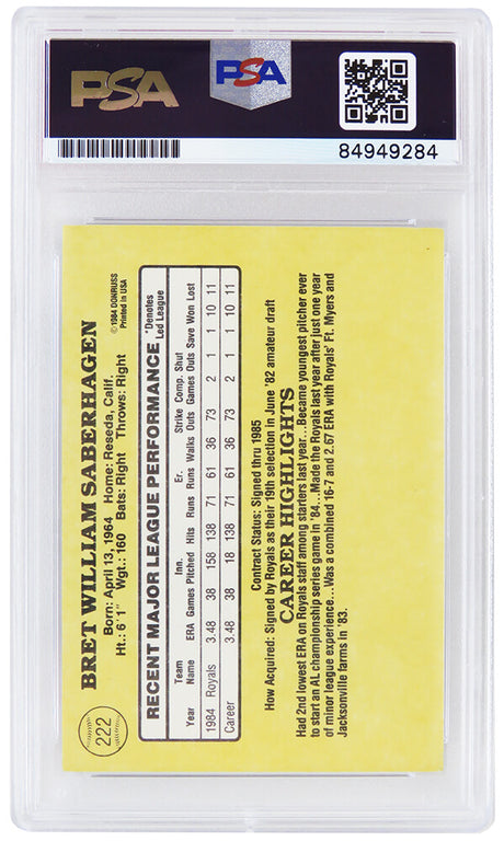 Bret Saberhagen Signed Kansas City Royals 1985 Donruss Rookie Baseball Trading Card #22 - (PSA Encapsulated)