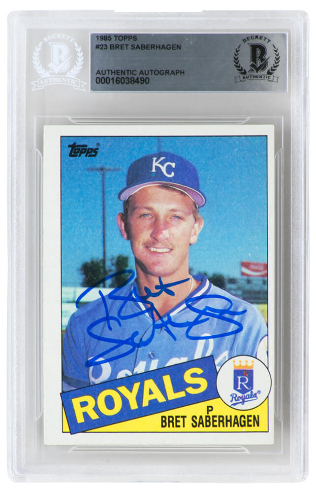 Bret Saberhagen Signed Kansas City Royals 1985 Topps Rookie Baseball Trading Card #23 - (Beckett Encapsulated)