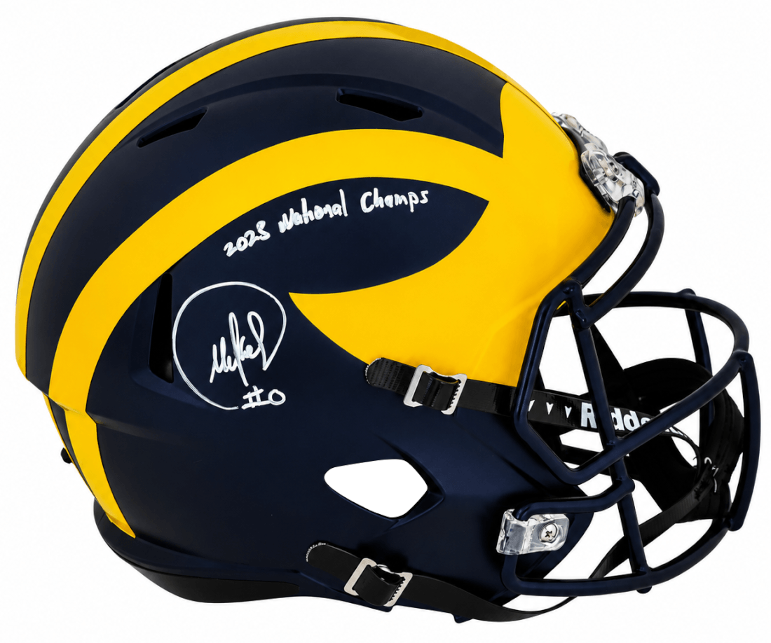 Mike Sainristil Signed Michigan Wolverines Riddell Full Size Speed Replica Helmet w/2023 National Champs