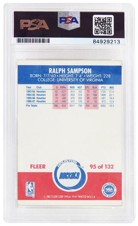Ralph Sampson Signed Rockets 1987 Fleer Basketball Card #95 w/HOF'12 - (PSA Encapsulated)