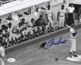 Ron Santo Signed Chicago Cubs Black Cat On Field B&W 8x10 Photo - (JSA)