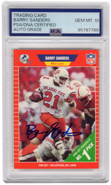 Barry Sanders Signed 1989 Pro Set Football Rookie Card #494 - (PSA / Auto Grade 10)