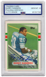Barry Sanders Signed Lions 1989 Topps Rookie Football Card #83T - (PSA / Auto Grade 10)