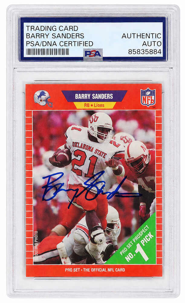 Barry Sanders Signed 1989 Pro Set (Ok State Image) Football Rookie Card #494 - (PSA Encapsulated)