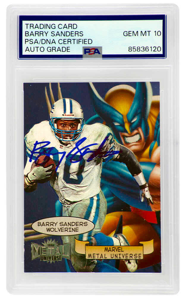 Barry Sanders Signed Detroit Lions 1997 Marvel Metal Universe Card #1/20 - (PSA Encapsulated - Auto Grade 10)