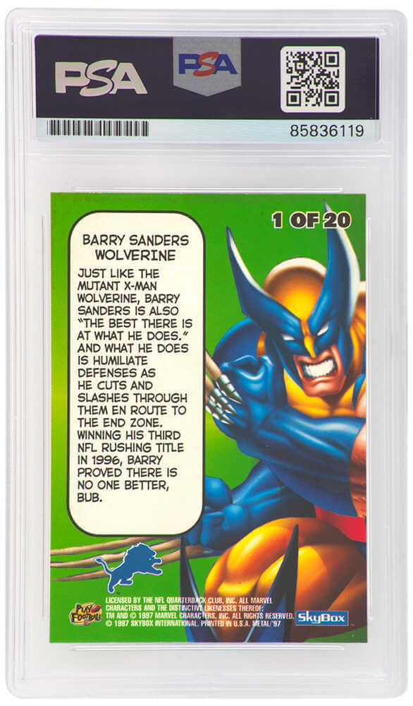 Barry Sanders Signed Detroit Lions 1997 Marvel Metal Universe Card #1 - (PSA Encapsulated - Auto Grade 9)