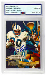 Barry Sanders Signed Detroit Lions 1997 Marvel Metal Universe Card #1 - (PSA Encapsulated - Auto Grade 9)