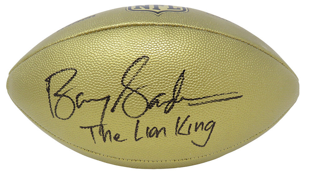 Barry Sanders Signed Wilson Duke Gold Metallic NFL Full Size Replica Football w/The Lion King